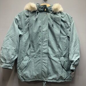 Norm Thompson Women's Hooded Parka Jacket XL Faux Fur Trim Insulated Winter Coat